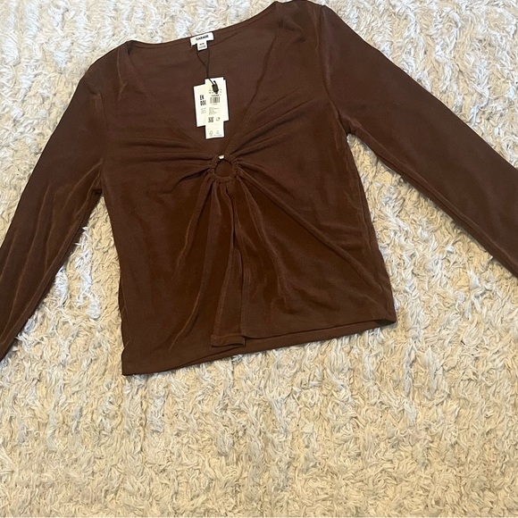 Garage brown stone  mesh long sleeve woman top M - Picture 12 of 16
